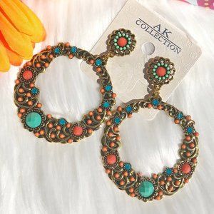 Boho Earrings Bead Bling Goldtone Dangle Posts